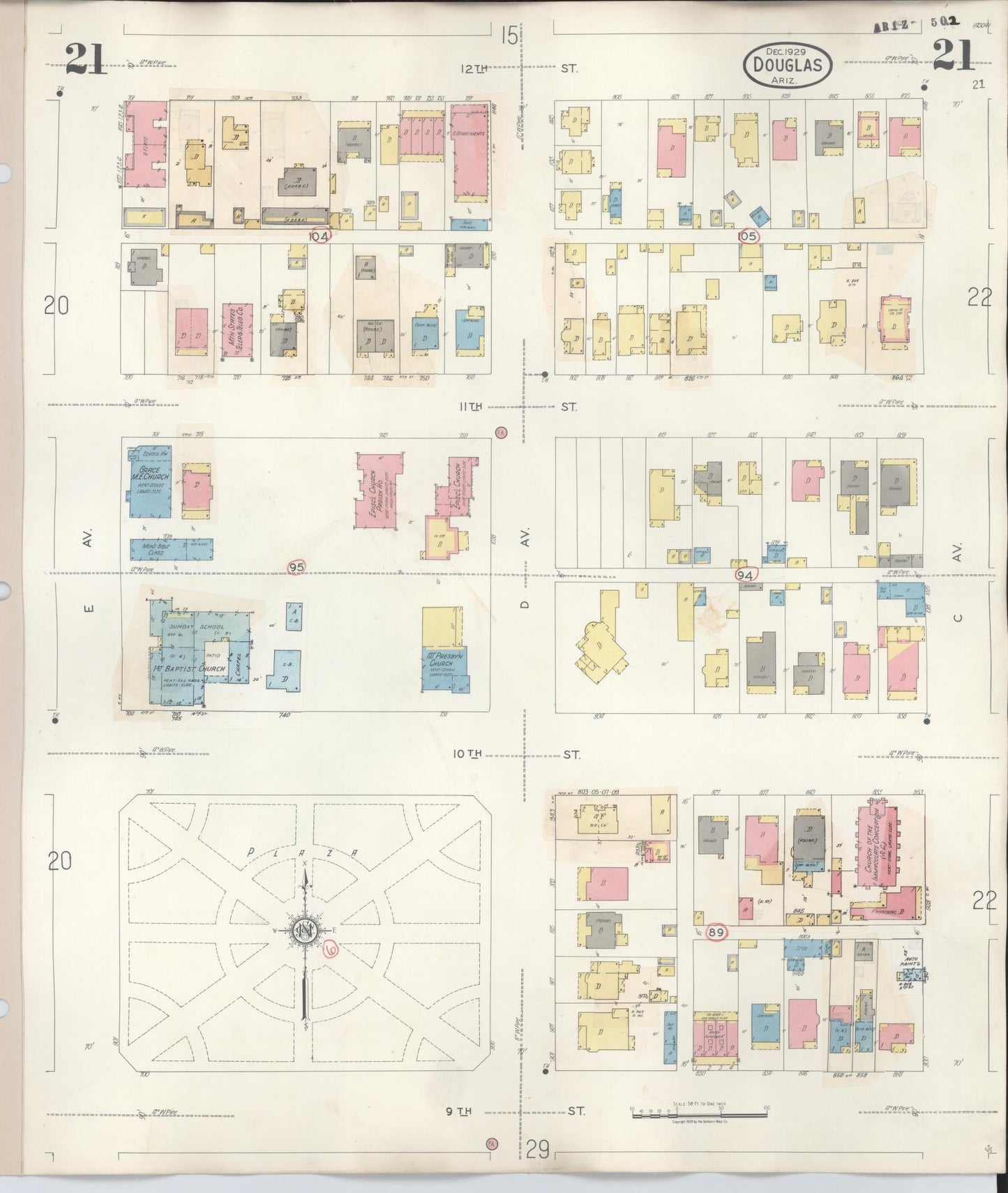 Sanborn Fire Insurance Map from Douglas, Cochise County, Arizona (1947), Sheet #0021 - Complete Map Set gallery image, historic Sanborn map, vintage wall art, Arizona Arizona