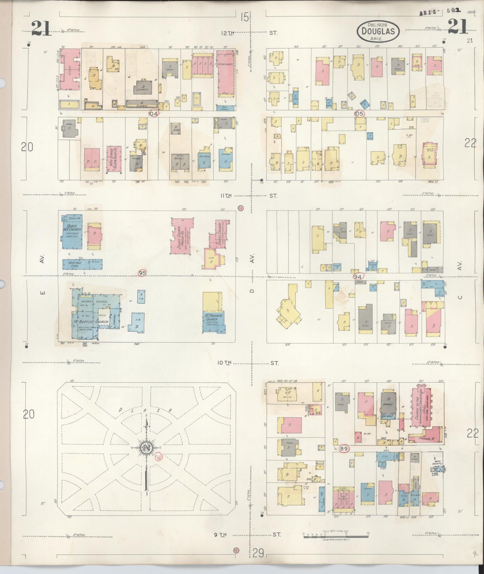 Sanborn Fire Insurance Map from Douglas, Cochise County, Arizona (1947), Sheet #0021 - Complete Map Set gallery image, historic Sanborn map, vintage wall art, Arizona Arizona