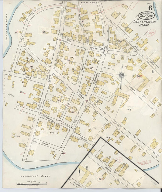 Sanborn Fire Insurance Map from Old Town, Penobscot County, Maine (1948), Sheet #0006 - Historic Sanborn Fire Insurance Map Print, vintage old map wall art, antique decor, genealogy gift, Maine Maine map