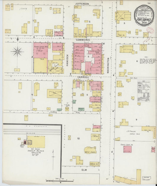 Sanborn Fire Insurance Map from Fort Gaines, Clay County, Georgia (1895), Sheet #0001 - Historic Sanborn Fire Insurance Map Print, vintage old map wall art, antique decor, genealogy gift, Georgia Georgia map