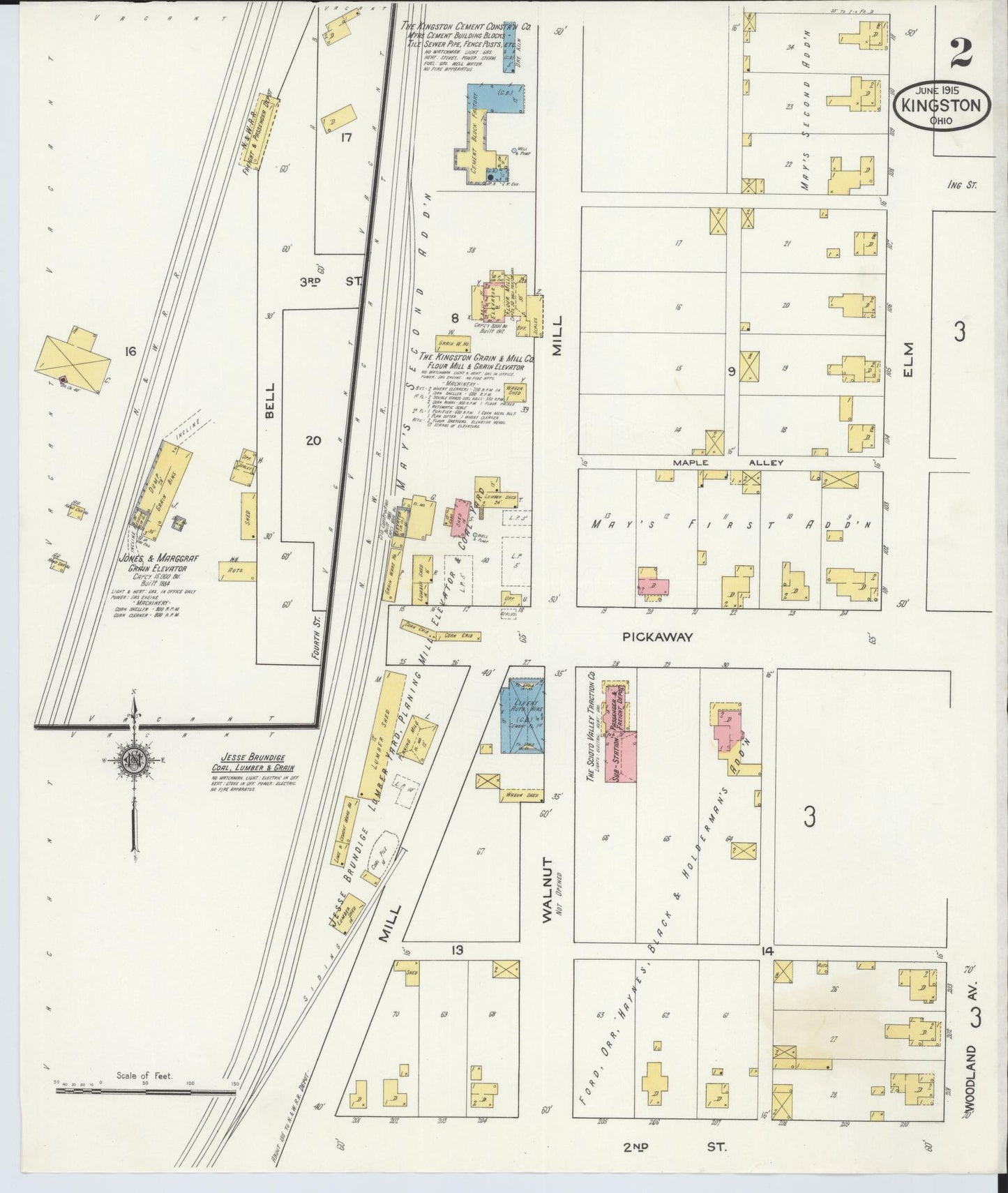 Sanborn Fire Insurance Map from Kingston, Ross County, Ohio (1915), Sheet #0002 - Historic Sanborn Fire Insurance Map Print, vintage old map wall art, antique decor, genealogy gift, Ohio Ohio map