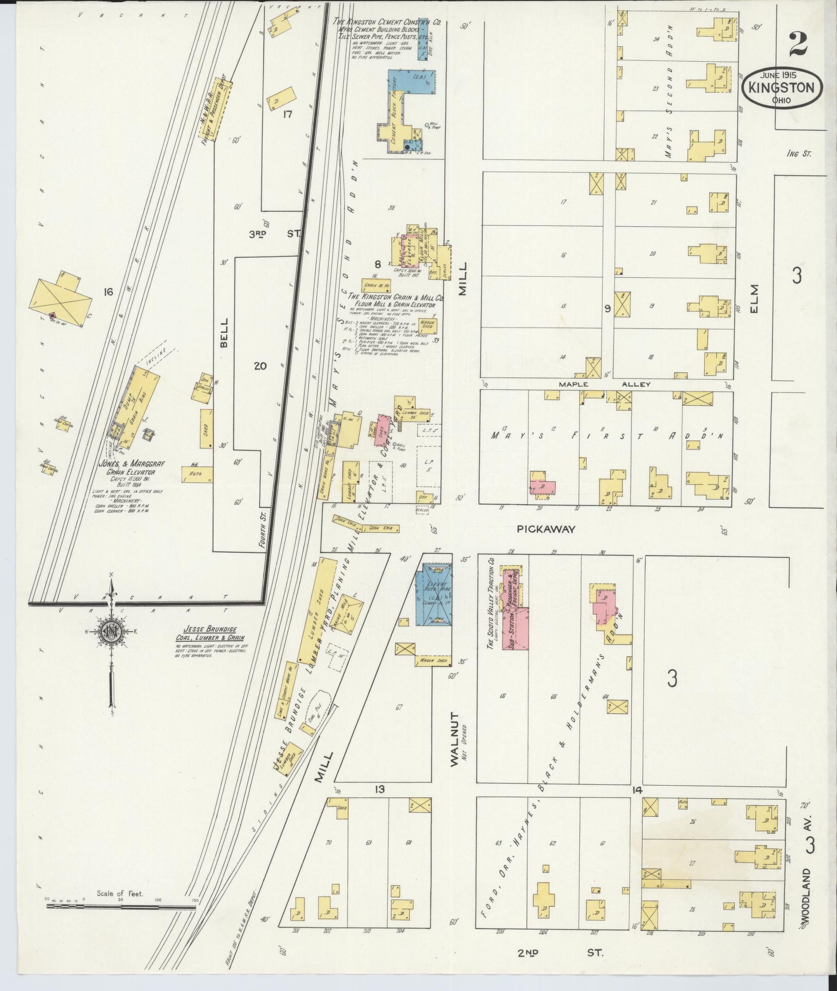 Sanborn Fire Insurance Map from Kingston, Ross County, Ohio (1915), Sheet #0002 - Historic Sanborn Fire Insurance Map Print, vintage old map wall art, antique decor, genealogy gift, Ohio Ohio map