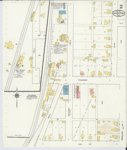 Sanborn Fire Insurance Map from Kingston, Ross County, Ohio (1915), Sheet #0002 - Historic Sanborn Fire Insurance Map Print, vintage old map wall art, antique decor, genealogy gift, Ohio Ohio map