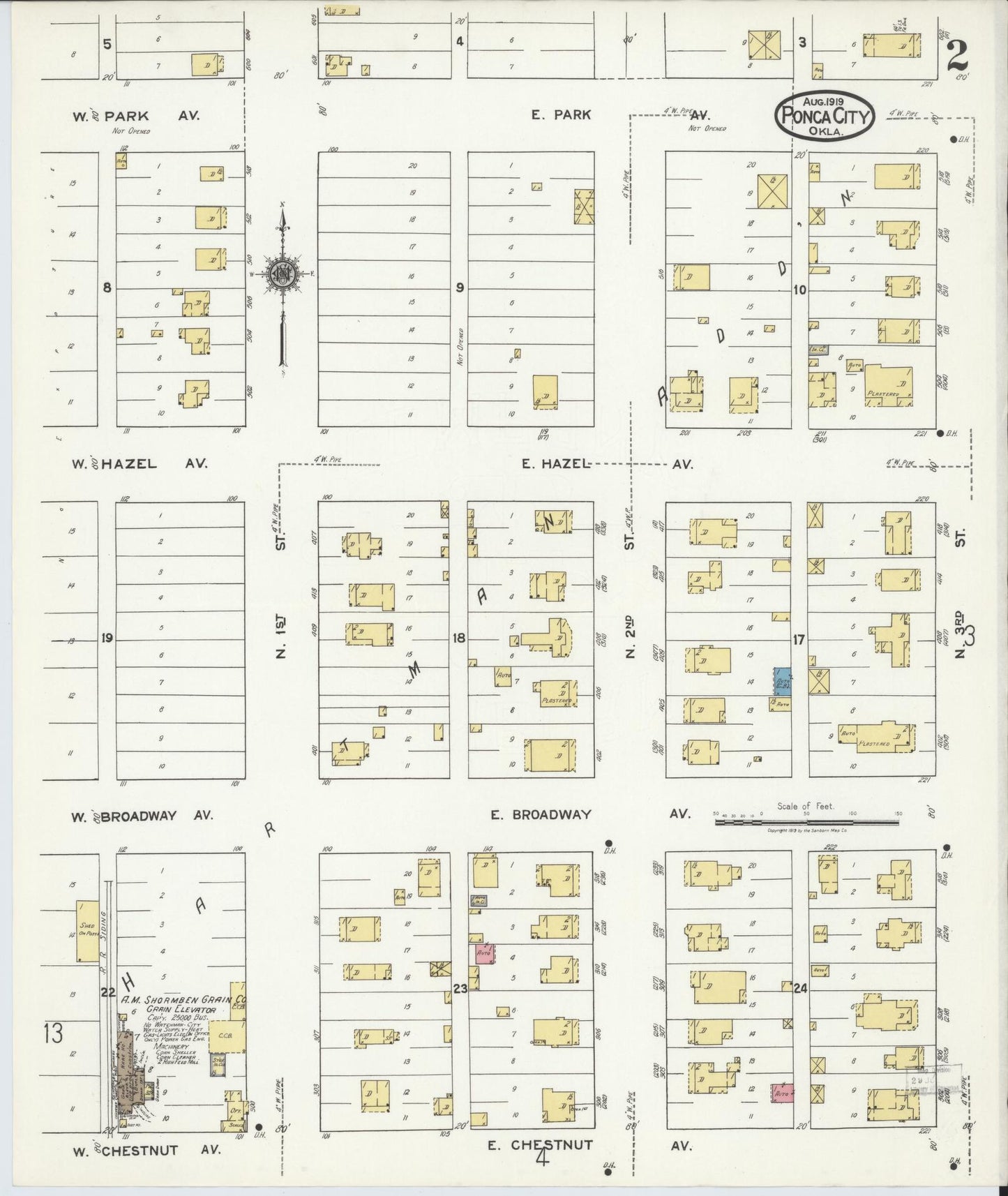Sanborn Fire Insurance Map from Ponca City, Kay County, Oklahoma (1919), Sheet #0002 - Historic Sanborn Fire Insurance Map Print, vintage old map wall art, antique decor, genealogy gift, Oklahoma Oklahoma map