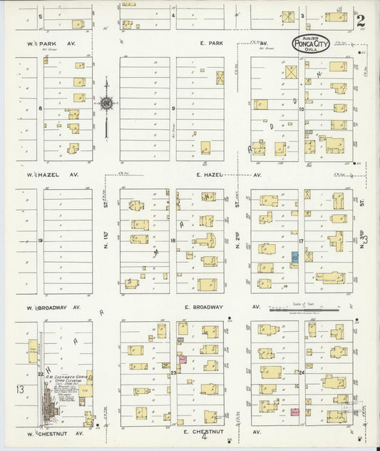 Sanborn Fire Insurance Map from Ponca City, Kay County, Oklahoma (1919), Sheet #0002 - Historic Sanborn Fire Insurance Map Print, vintage old map wall art, antique decor, genealogy gift, Oklahoma Oklahoma map