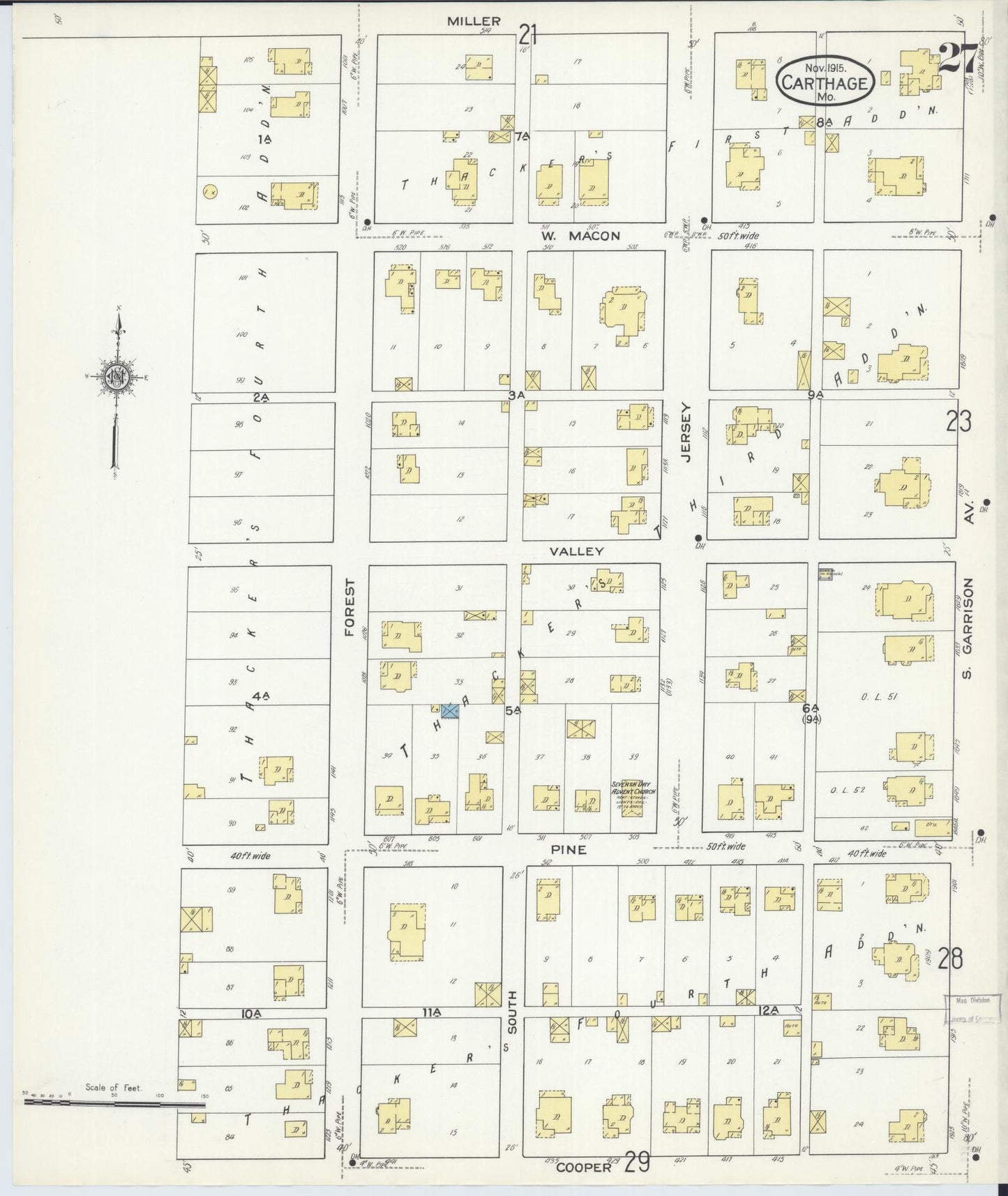 Sanborn Fire Insurance Map from Carthage, Jasper County, Missouri (1915), Sheet #0027 - Complete Map Set gallery image, historic Sanborn map, vintage wall art, Missouri Missouri