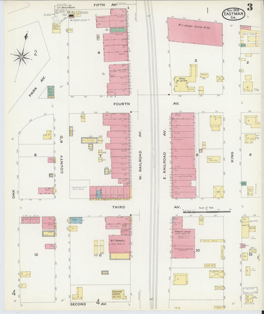 Sanborn Fire Insurance Map from Eastman, Dodge County, Georgia (1908), Sheet #0003 - Historic Sanborn Fire Insurance Map Print, vintage old map wall art, antique decor, genealogy gift, Georgia Georgia map