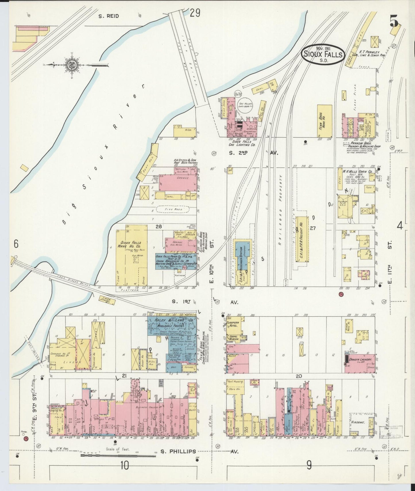 Sanborn Fire Insurance Map from Sioux Falls, Minnehaha County, South Dakota (1911), Sheet #0005 - Complete Map Set gallery image, historic Sanborn map, vintage wall art, South Dakota South Dakota