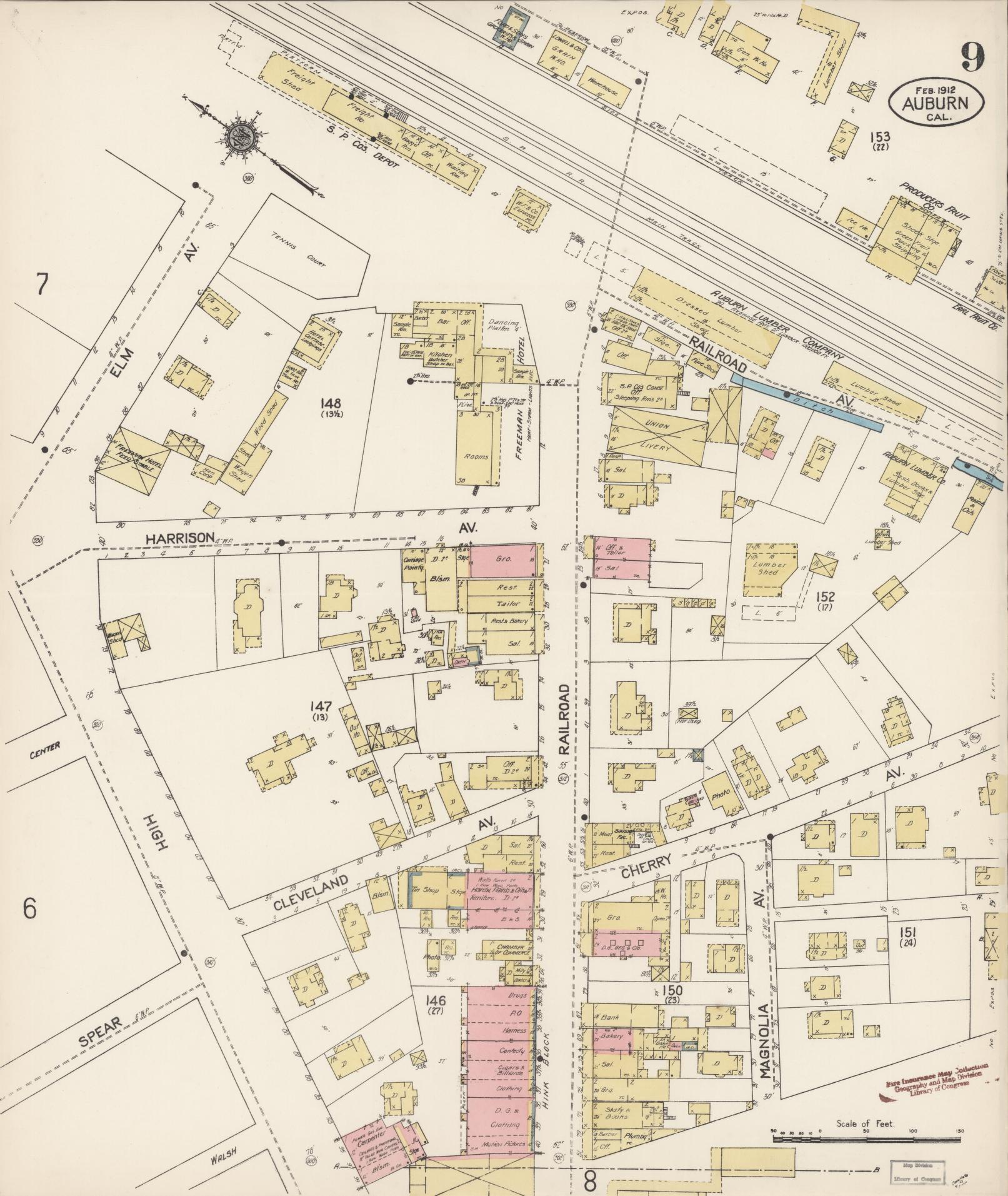 Sanborn Fire Insurance Map from Auburn, Placer County, California (1912), Sheet #0009 - Historic Sanborn Fire Insurance Map Print, vintage old map wall art, antique decor, genealogy gift, California California map