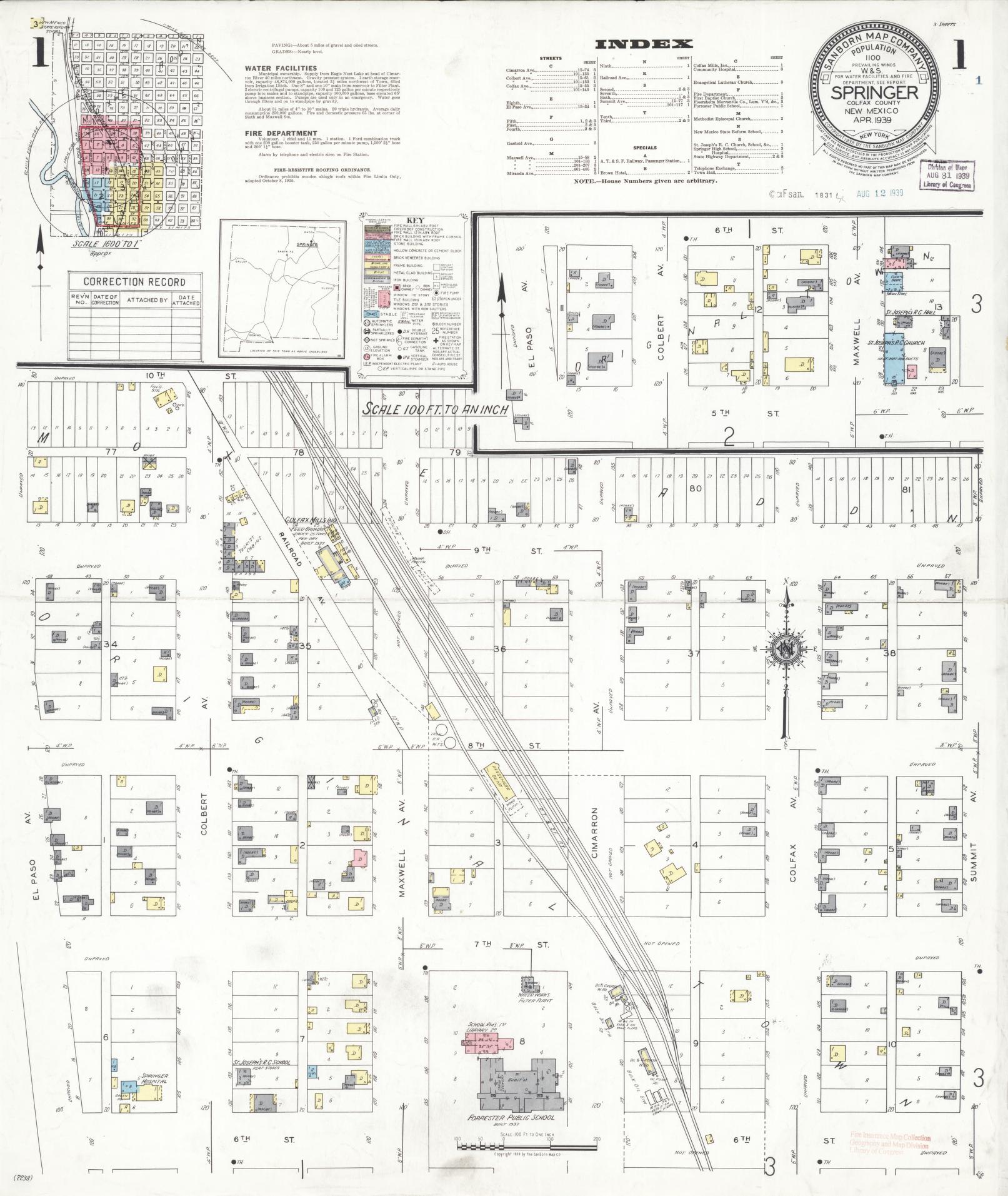 Sanborn Fire Insurance Map from Springer, Colfax County, New Mexico (1939), Sheet #0001 - Complete Map Set gallery image, historic Sanborn map, vintage wall art, New Mexico New Mexico