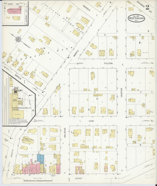 Sanborn Fire Insurance Map from West Chicago, Du Page County, Illinois (1912), Sheet #0002 - Historic Sanborn Fire Insurance Map Print, vintage old map wall art, antique decor, genealogy gift, Illinois Illinois map