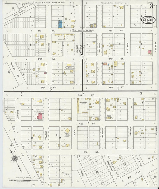 Sanborn Fire Insurance Map from Claude, Armstrong County, Texas (1921), Sheet #0003 - Historic Sanborn Fire Insurance Map Print, vintage old map wall art, antique decor, genealogy gift, Texas Texas map
