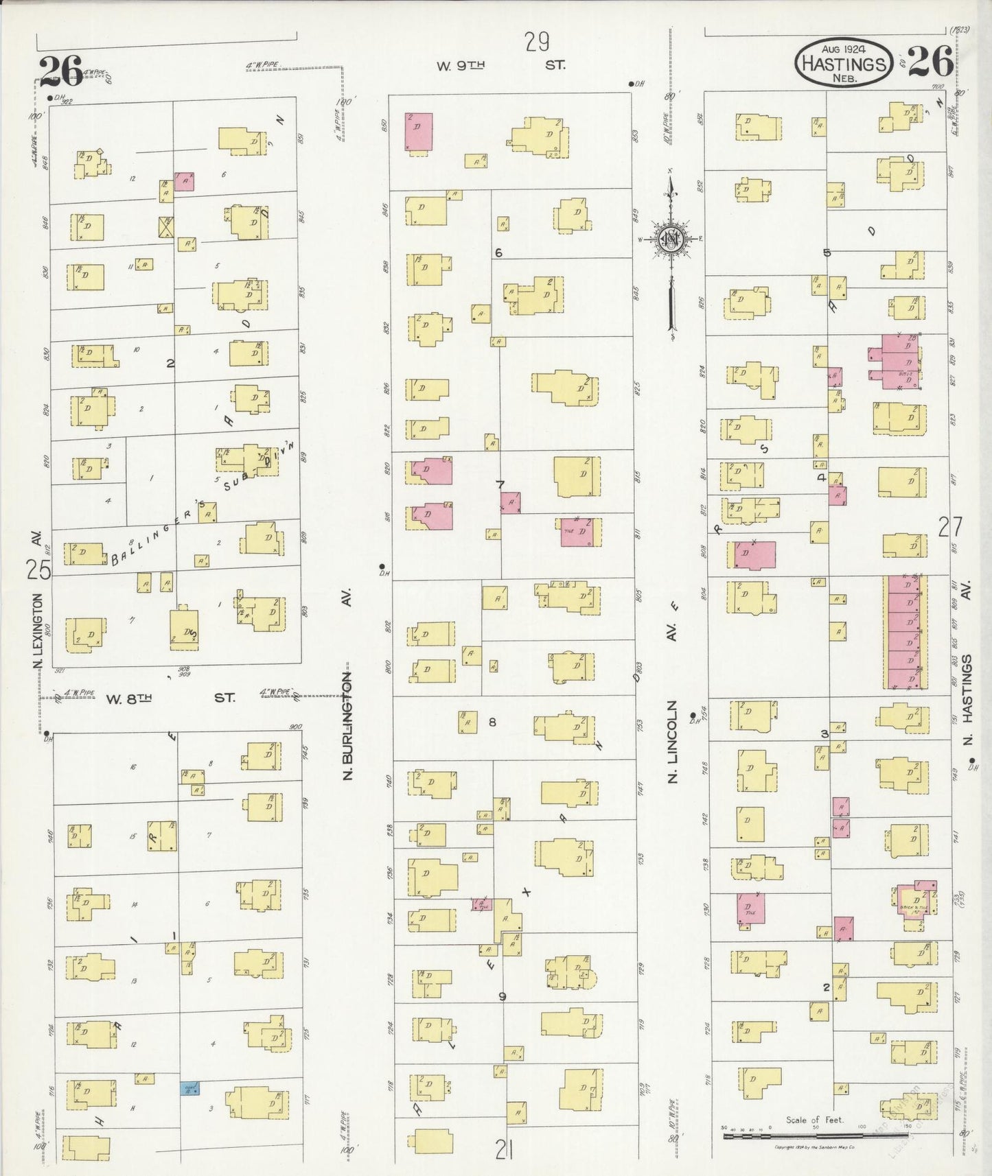 Sanborn Fire Insurance Map from Hastings, Adams County, Nebraska (1924), Sheet #0026 - Complete Map Set gallery image, historic Sanborn map, vintage wall art, Nebraska Nebraska