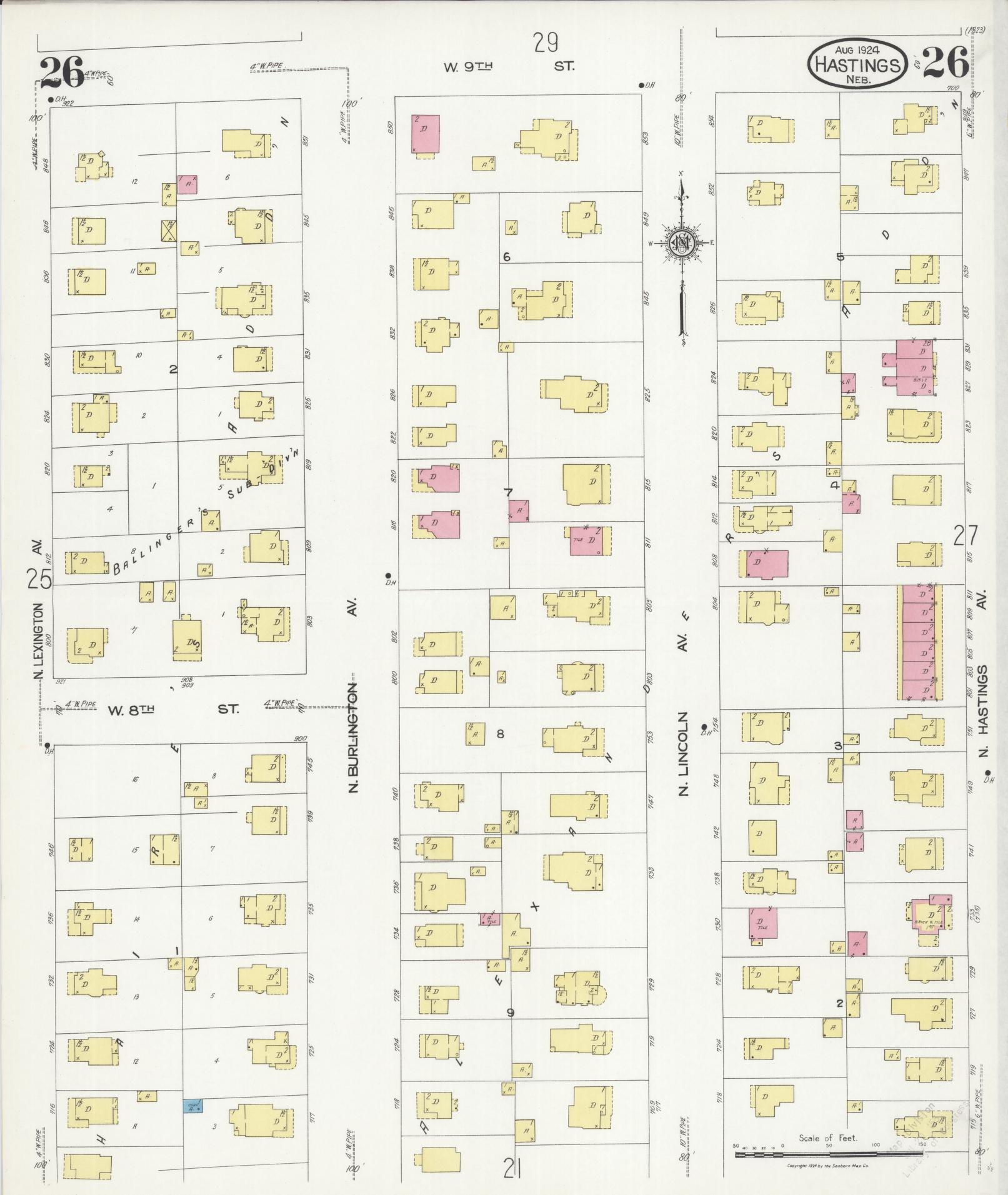 Sanborn Fire Insurance Map from Hastings, Adams County, Nebraska (1924), Sheet #0026 - Complete Map Set gallery image, historic Sanborn map, vintage wall art, Nebraska Nebraska