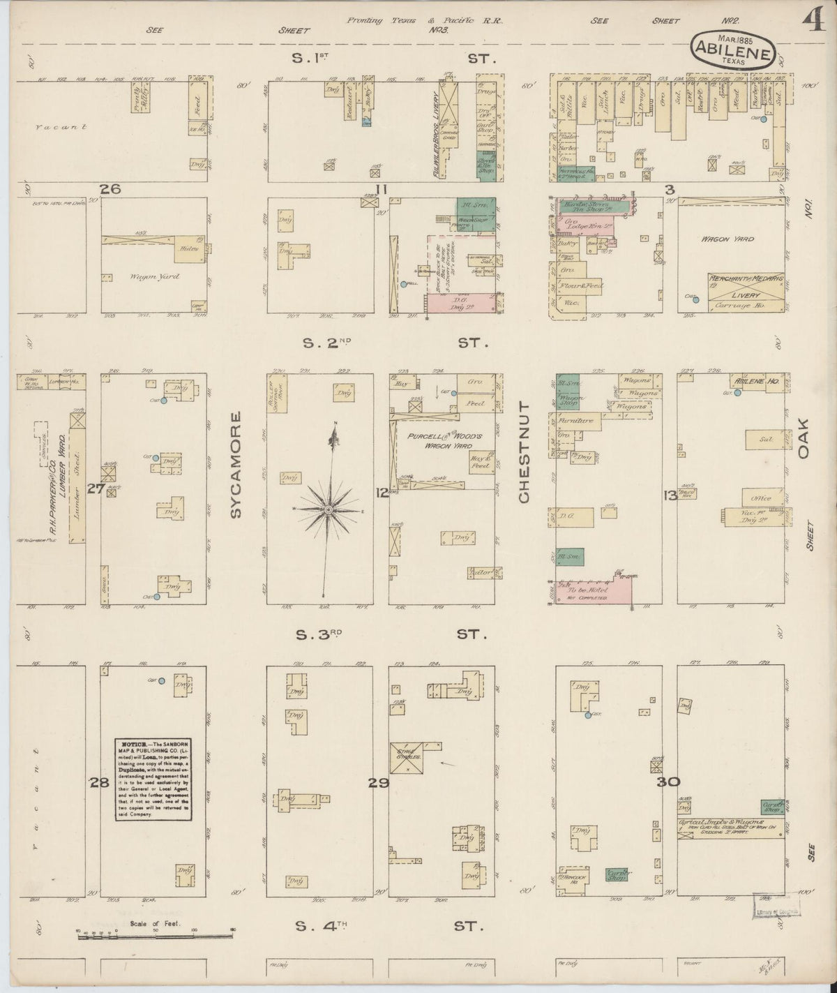 Sanborn Fire Insurance Map from Abilene, Taylor County, Texas (1885), Sheet #0004 - Complete Map Set gallery image, historic Sanborn map, vintage wall art, Texas Texas