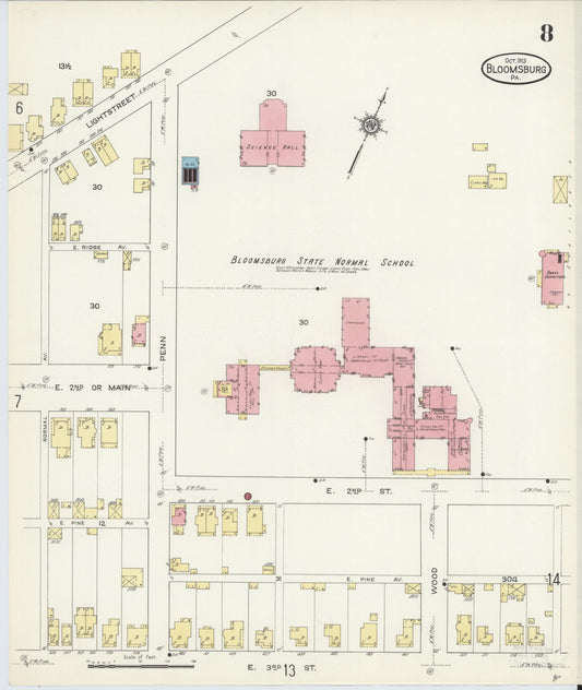 Sanborn Fire Insurance Map from Bloomsburg, Columbia County, Pennsylvania (1913), Sheet #0008 - Historic Sanborn Fire Insurance Map Print, vintage old map wall art, antique decor, genealogy gift, Pennsylvania Pennsylvania map