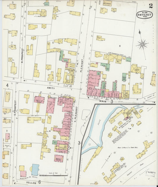Sanborn Fire Insurance Map from Amherst, Hampshire County, Massachusetts (1896), Sheet #0002 - Historic Sanborn Fire Insurance Map Print, vintage old map wall art, antique decor, genealogy gift, Massachusetts Massachusetts map