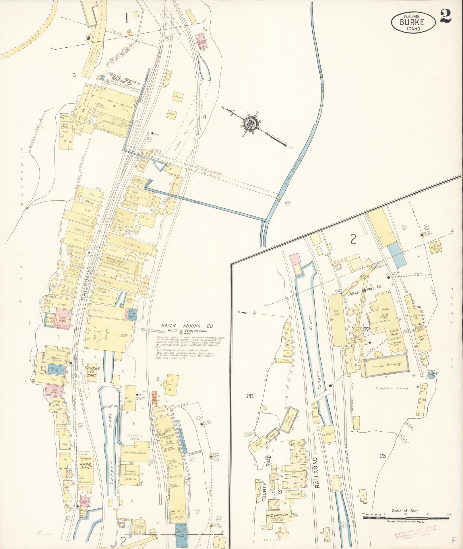 Sanborn Fire Insurance Map from Burke, Shoshone County, Idaho (1918), Sheet #0002 - Historic Sanborn Fire Insurance Map Print, vintage old map wall art, antique decor, genealogy gift, Idaho Idaho map