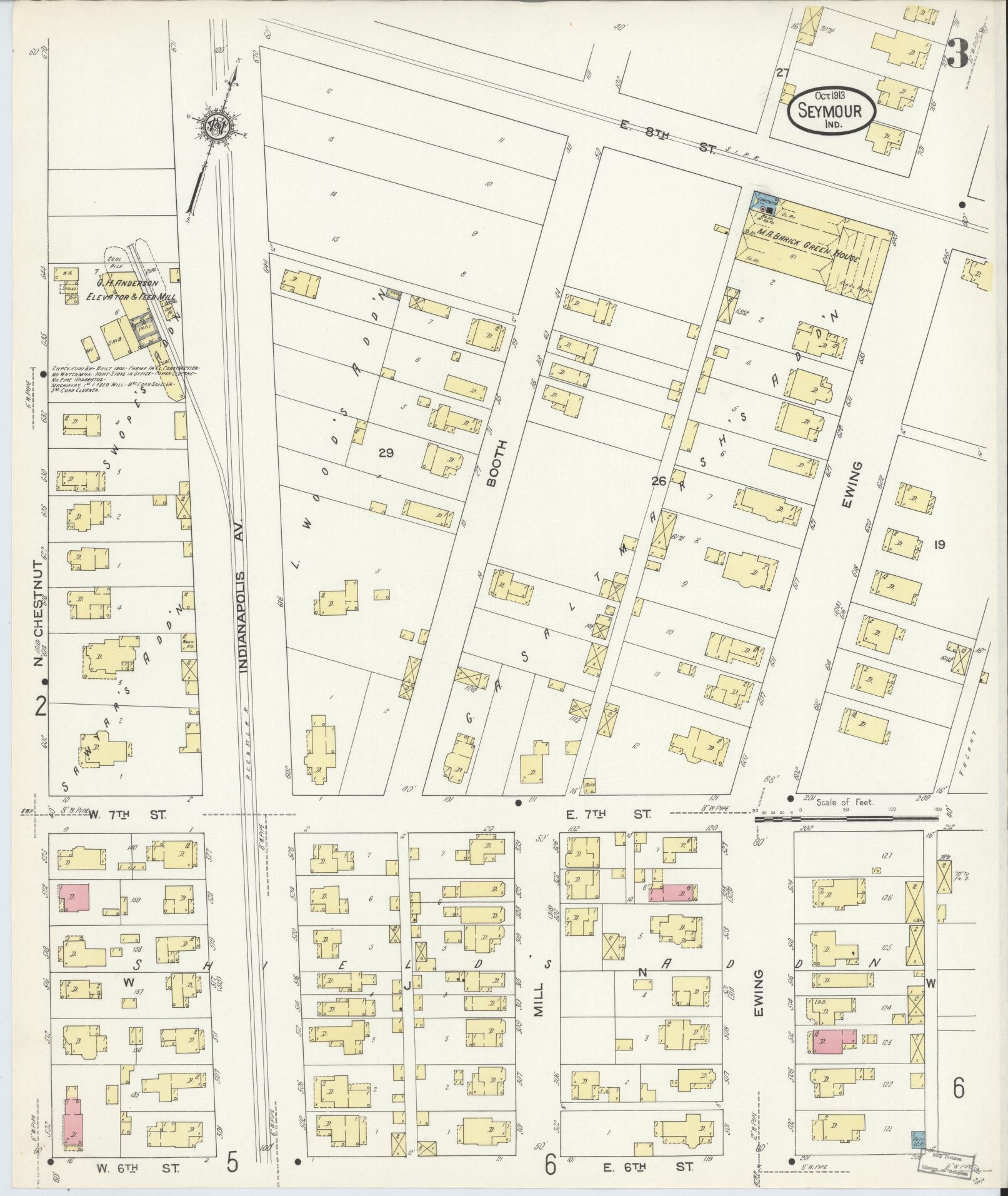Sanborn Fire Insurance Map from Seymour, Jackson County, Indiana (1913), Sheet #0003 - Complete Map Set gallery image, historic Sanborn map, vintage wall art, Indiana Indiana