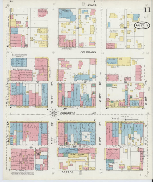 Sanborn Fire Insurance Map from Austin, Travis County, Texas (1894), Sheet #0011 - Historic Sanborn Fire Insurance Map Print, vintage old map wall art, antique decor, genealogy gift, Texas Texas map