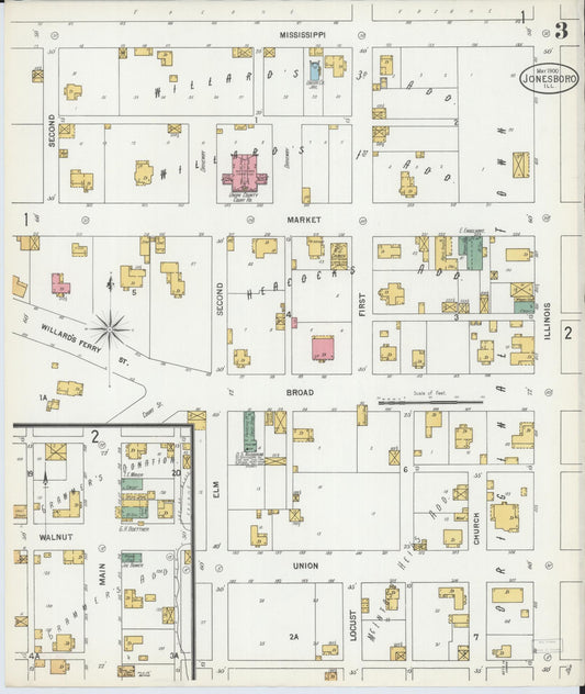 Sanborn Fire Insurance Map from Jonesboro, Union County, Illinois (1900), Sheet #0003 - Historic Sanborn Fire Insurance Map Print, vintage old map wall art, antique decor, genealogy gift, Illinois Illinois map