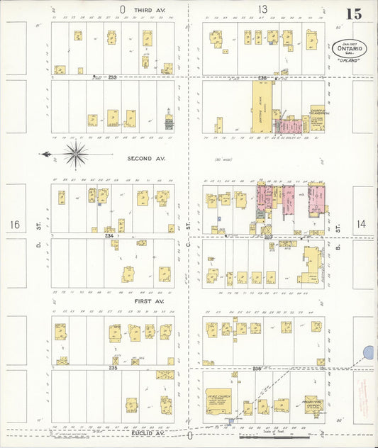 Sanborn Fire Insurance Map from Ontario, San Bernardino County, California (1907), Sheet #0015 - Historic Sanborn Fire Insurance Map Print, vintage old map wall art, antique decor, genealogy gift, California California map