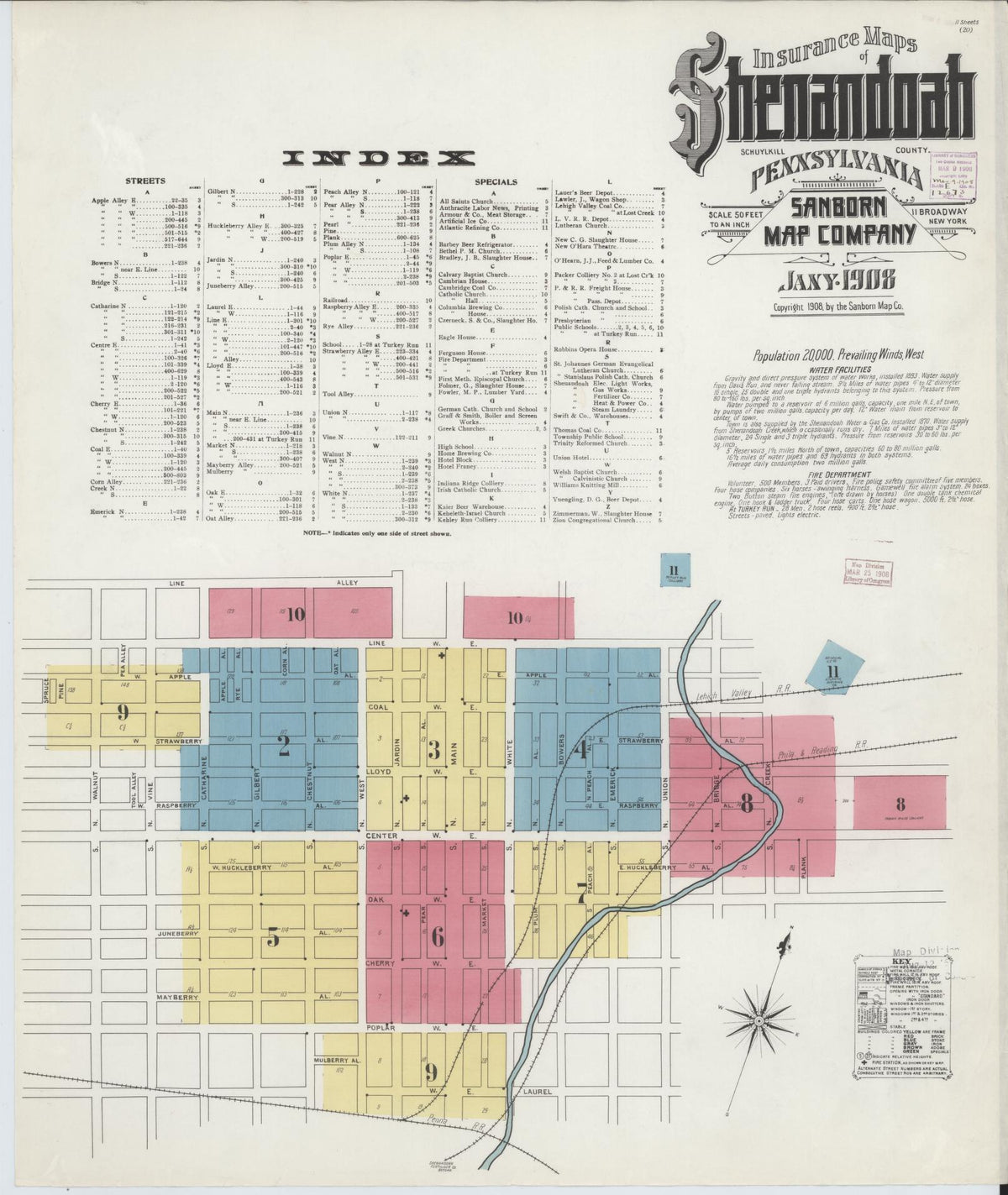 Sanborn Fire Insurance Map from Shenandoah, Schuylkill County, Pennsylvania (1908), Sheet #0001 - Historic Sanborn Fire Insurance Map Print, vintage old map wall art, antique decor, genealogy gift, Pennsylvania Pennsylvania map