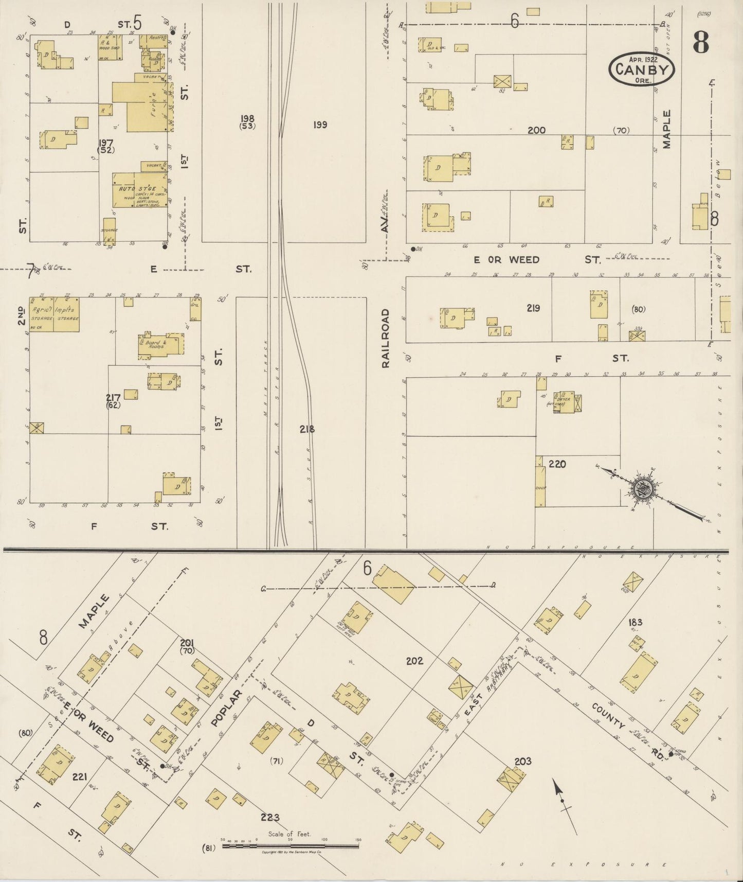 Sanborn Fire Insurance Map from Canby, Clackamas County, Oregon (1922), Sheet #0008 - Complete Map Set gallery image, historic Sanborn map, vintage wall art, Oregon Oregon