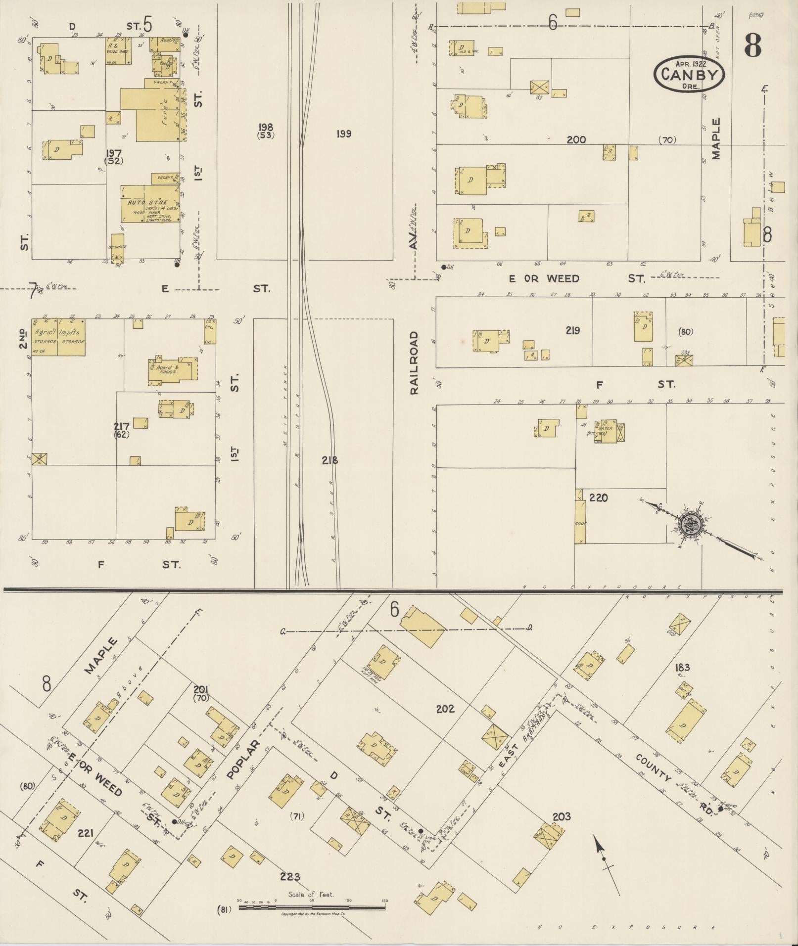 Sanborn Fire Insurance Map from Canby, Clackamas County, Oregon (1922), Sheet #0008 - Complete Map Set gallery image, historic Sanborn map, vintage wall art, Oregon Oregon