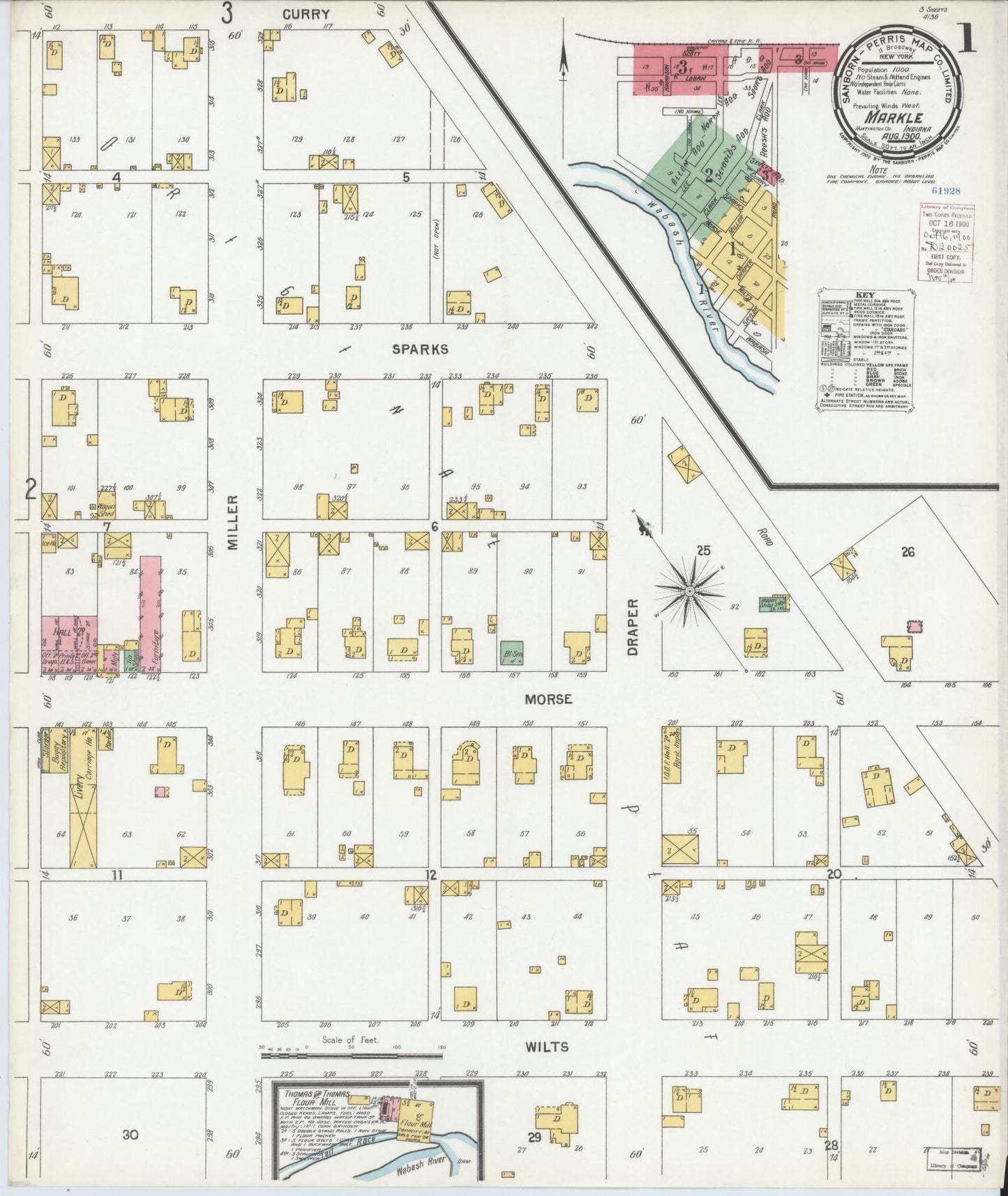 Sanborn Fire Insurance Map from Markle, Huntington County, Indiana (1900), Sheet #0001 - Complete Map Set gallery image, historic Sanborn map, vintage wall art, Indiana Indiana