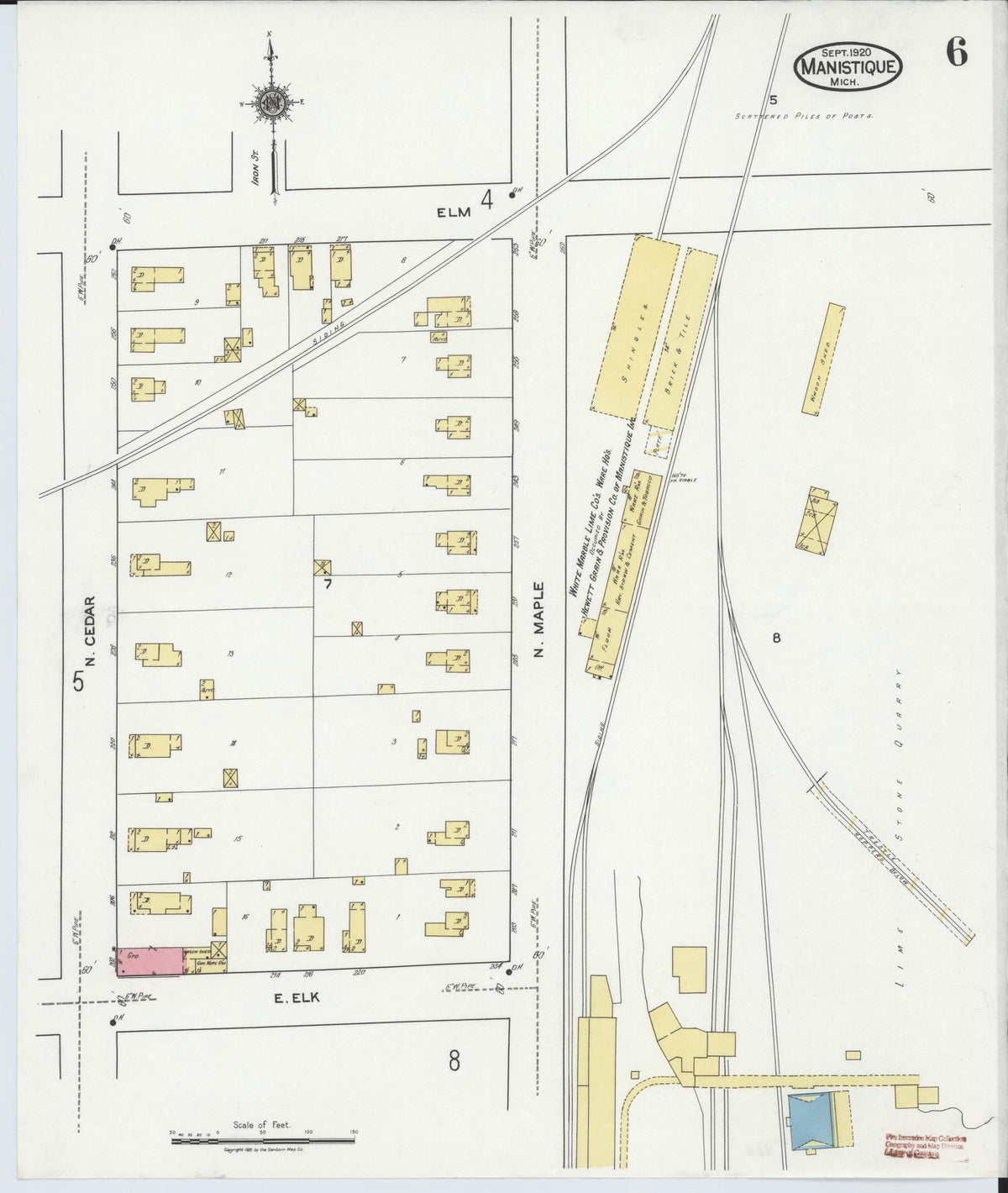 Sanborn Fire Insurance Map from Manistique, Schoolcraft County, Michigan (1920), Sheet #0006 - Historic Sanborn Fire Insurance Map Print, vintage old map wall art, antique decor, genealogy gift, Michigan Michigan map