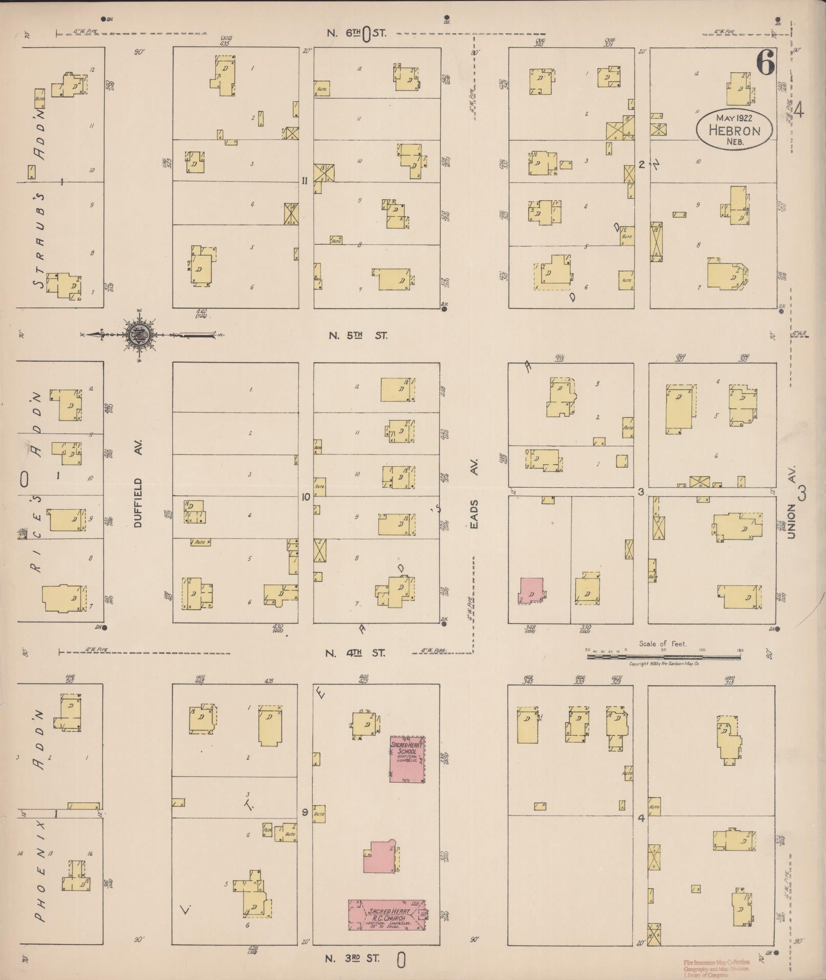 Sanborn Fire Insurance Map from Hebron, Thayer County, Nebraska (1922), Sheet #0006 - Historic Sanborn Fire Insurance Map Print, vintage old map wall art, antique decor, genealogy gift, Nebraska Nebraska map