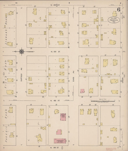 Sanborn Fire Insurance Map from Hebron, Thayer County, Nebraska (1922), Sheet #0006 - Historic Sanborn Fire Insurance Map Print, vintage old map wall art, antique decor, genealogy gift, Nebraska Nebraska map