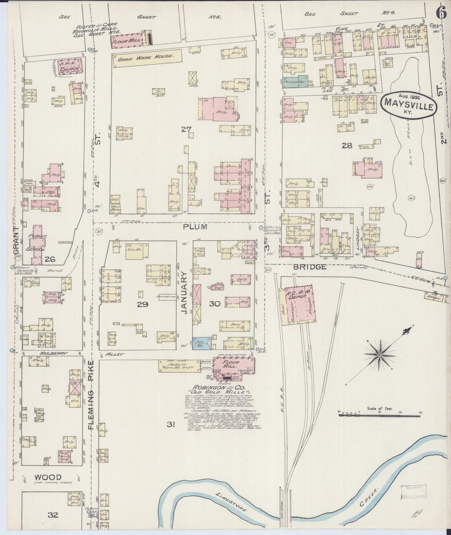 Sanborn Fire Insurance Map from Maysville, Mason County, Kentucky (1886), Sheet #0006 - Historic Sanborn Fire Insurance Map Print, vintage old map wall art, antique decor, genealogy gift, Kentucky Kentucky map