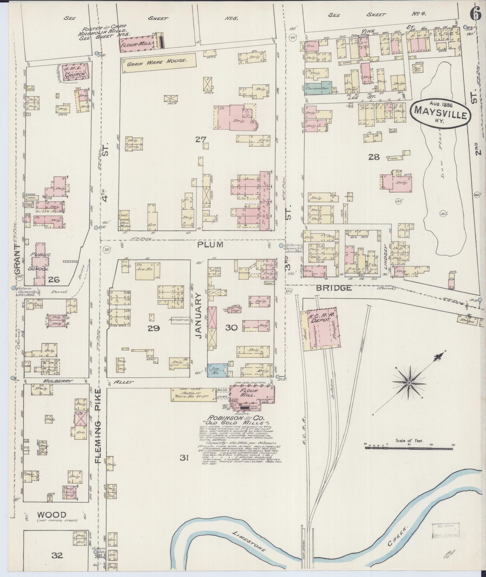 Sanborn Fire Insurance Map from Maysville, Mason County, Kentucky (1886), Sheet #0006 - Historic Sanborn Fire Insurance Map Print, vintage old map wall art, antique decor, genealogy gift, Kentucky Kentucky map