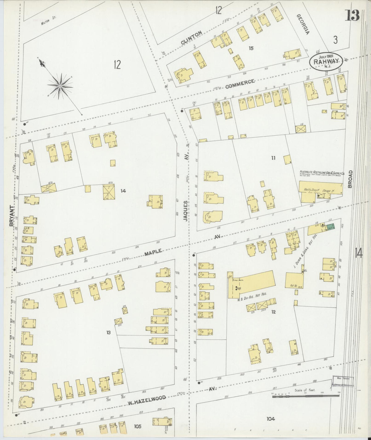 Sanborn Fire Insurance Map from Rahway, Union County, New Jersey (1901), Sheet #0013 - Historic Sanborn Fire Insurance Map Print, vintage old map wall art, antique decor, genealogy gift, New Jersey New Jersey map
