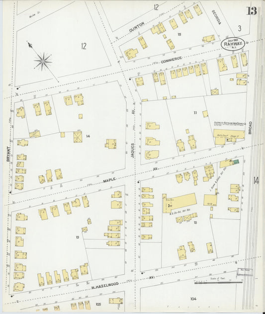Sanborn Fire Insurance Map from Rahway, Union County, New Jersey (1901), Sheet #0013 - Historic Sanborn Fire Insurance Map Print, vintage old map wall art, antique decor, genealogy gift, New Jersey New Jersey map