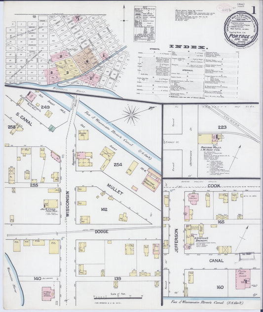 Sanborn Fire Insurance Map from Portage, Columbia County, Wisconsin (1889), Sheet #0001 - Historic Sanborn Fire Insurance Map Print, vintage old map wall art, antique decor, genealogy gift, Wisconsin Wisconsin map