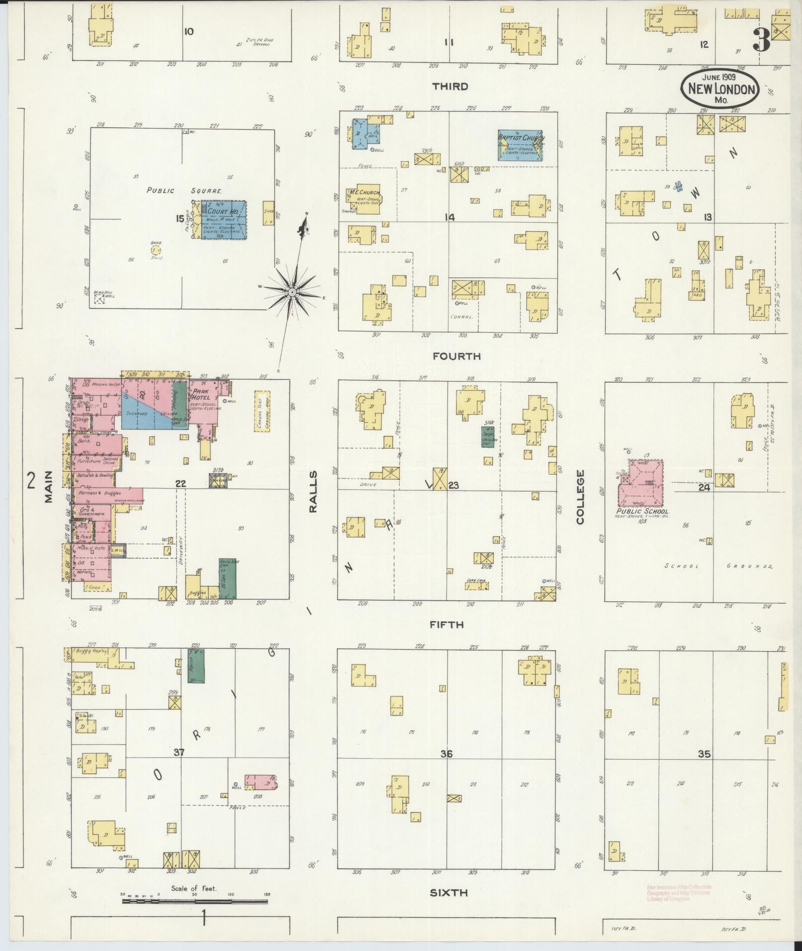 Sanborn Fire Insurance Map from New London, Ralls County, Missouri (1909), Sheet #0003 - Complete Map Set gallery image, historic Sanborn map, vintage wall art, Missouri Missouri