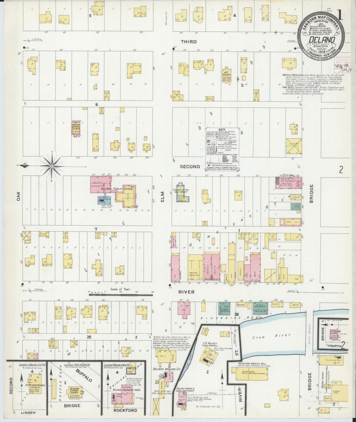 Sanborn Fire Insurance Map from Delano, Wright County, Minnesota (1909), Sheet #0001 - Complete Map Set gallery image, historic Sanborn map, vintage wall art, Minnesota Minnesota