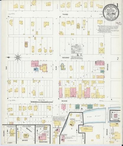 Sanborn Fire Insurance Map from Delano, Wright County, Minnesota (1909), Sheet #0001 - Complete Map Set gallery image, historic Sanborn map, vintage wall art, Minnesota Minnesota