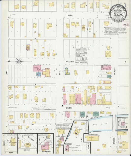 Sanborn Fire Insurance Map from Delano, Wright County, Minnesota (1909), Sheet #0001 - Complete Map Set gallery image, historic Sanborn map, vintage wall art, Minnesota Minnesota