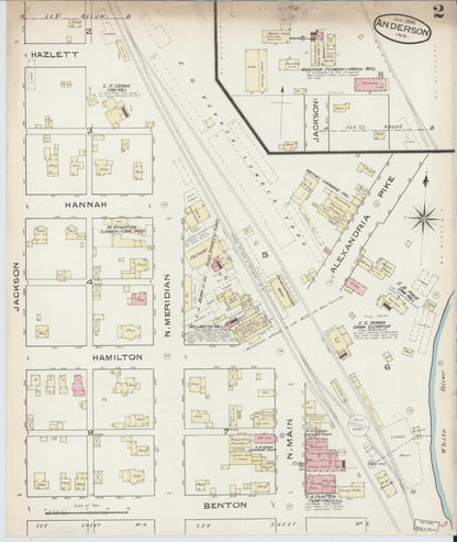 Sanborn Fire Insurance Map from Anderson, Madison County, Indiana (1886), Sheet #0002 - Complete Map Set gallery image, historic Sanborn map, vintage wall art, Indiana Indiana