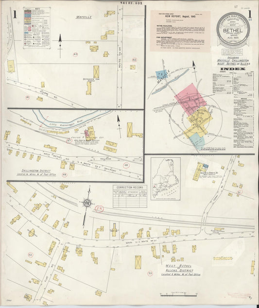Sanborn Fire Insurance Map from Bethel, Oxford County, Maine (1945), Sheet #0001 - Complete Map Set gallery image, historic Sanborn map, vintage wall art, Maine Maine
