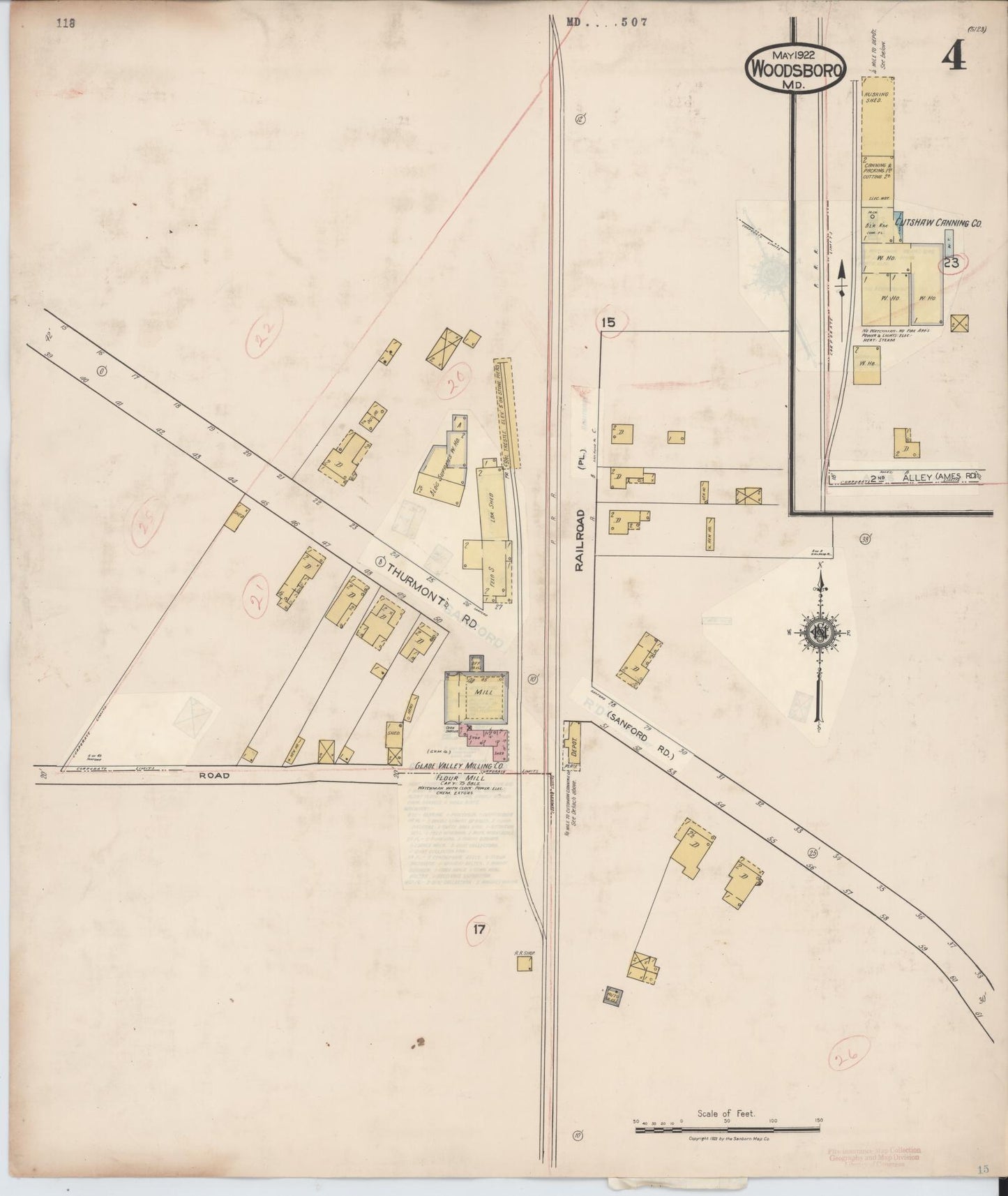 Sanborn Fire Insurance Map from Woodsboro, Frederick County, Maryland (1940), Sheet #0004 - Historic Sanborn Fire Insurance Map Print, vintage old map wall art
