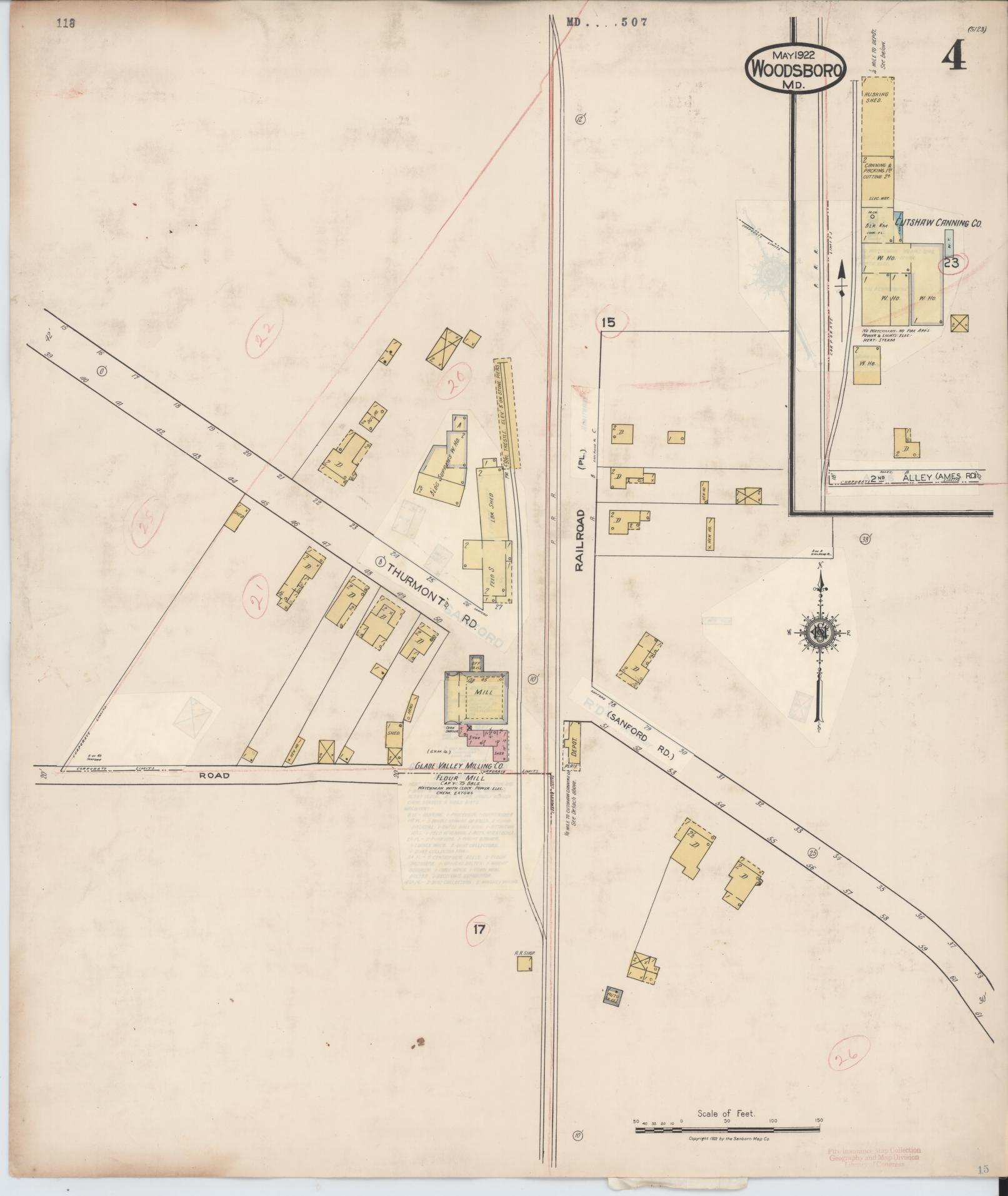 Sanborn Fire Insurance Map from Woodsboro, Frederick County, Maryland (1940), Sheet #0004 - Historic Sanborn Fire Insurance Map Print, vintage old map wall art
