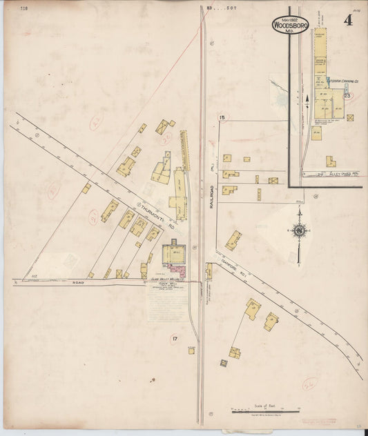 Sanborn Fire Insurance Map from Woodsboro, Frederick County, Maryland (1940), Sheet #0004 - Historic Sanborn Fire Insurance Map Print, vintage old map wall art