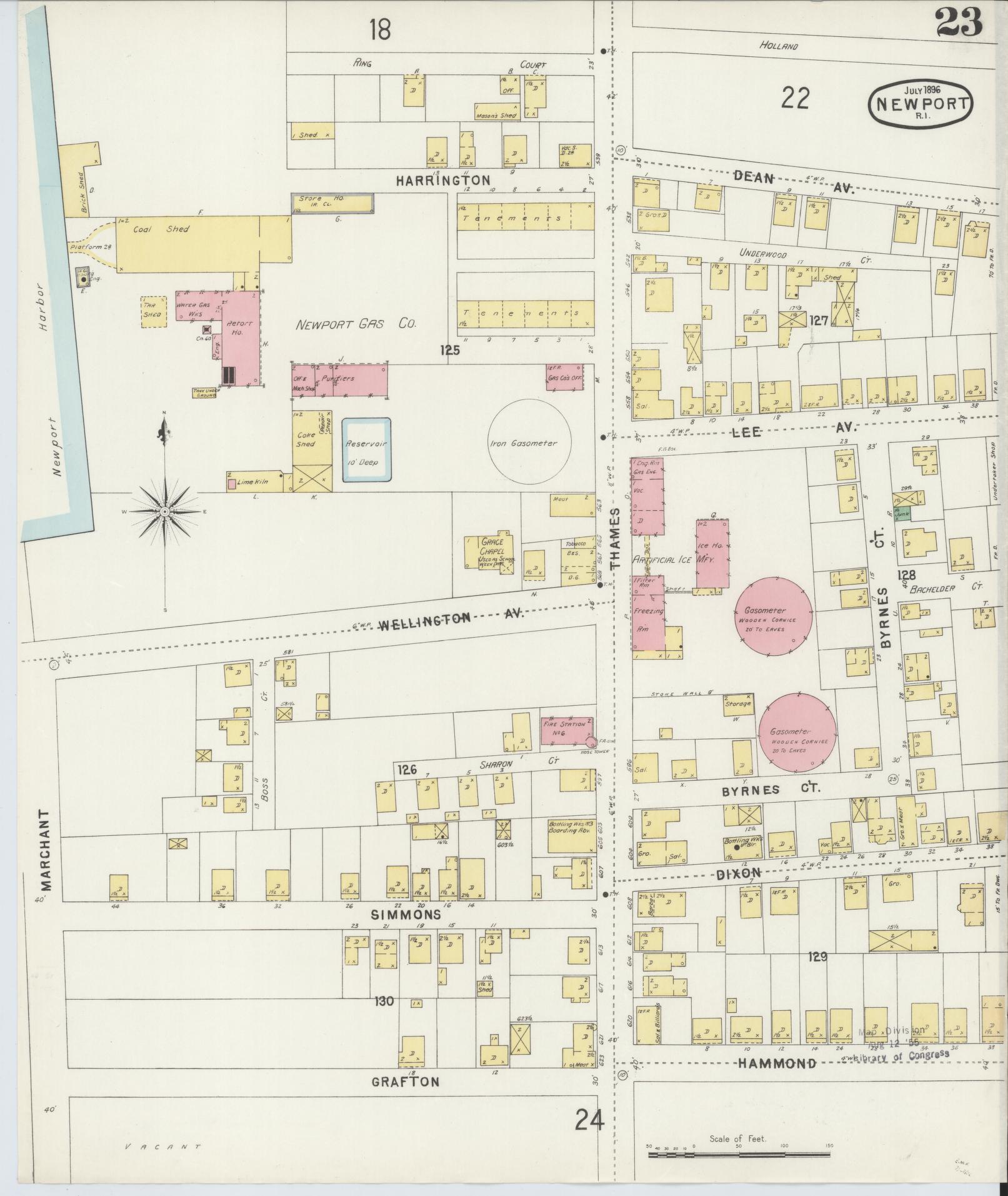 Sanborn Fire Insurance Map from Newport, Newport County, Rhode Island (1896), Sheet #0023 - Complete Map Set gallery image, historic Sanborn map, vintage wall art, Rhode Island Rhode Island