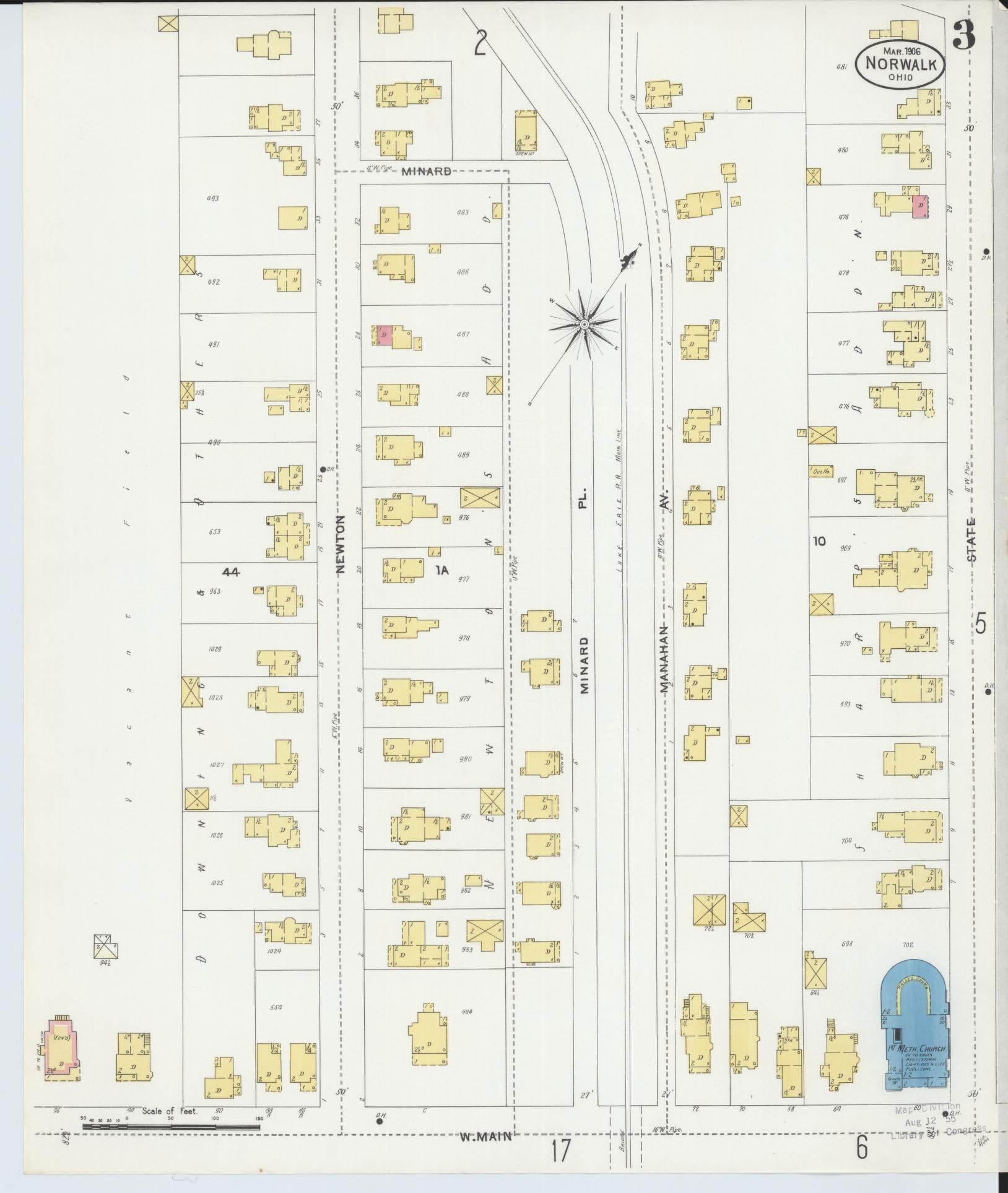 Sanborn Fire Insurance Map from Norwalk, Huron County, Ohio (1906), Sheet #0003 - Historic Sanborn Fire Insurance Map Print, vintage old map wall art, antique decor, genealogy gift, Ohio Ohio map
