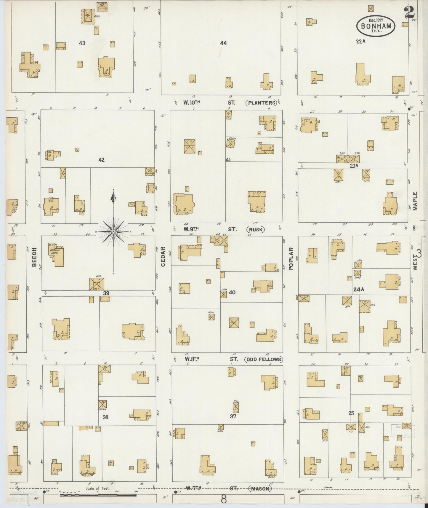 Sanborn Fire Insurance Map from Bonham, Fannin County, Texas (1897), Sheet #0002 - Historic Sanborn Fire Insurance Map Print, vintage old map wall art, antique decor, genealogy gift, Texas Texas map